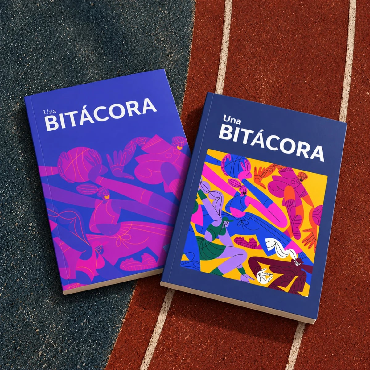 Dos bitácoras sobre una pista de atletismo
